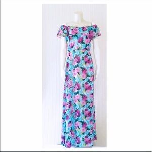 BETSEY JOHNSON Drowning Roses Off The Shoulder Ruffle Maxi Dress Size 8 NWT